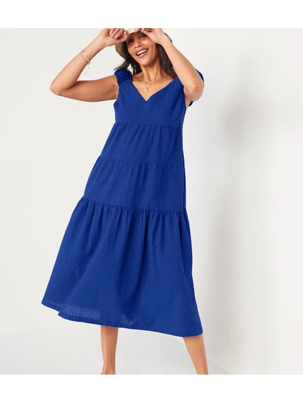 Fit & Flare Tiered Seersucker All-Day Maxi Dress | Old Navy Blue size XS Summer